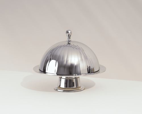 حامل كيك فضي بغطاء