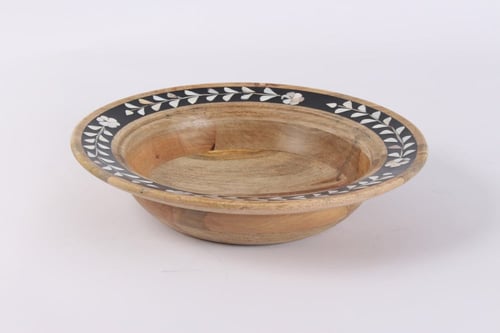 صحن خشب طبيعي بصدف دائري