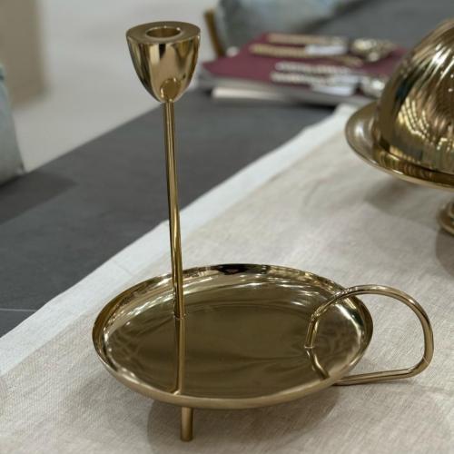 صينيه دائريه ذهبيه بقاعدة شمع