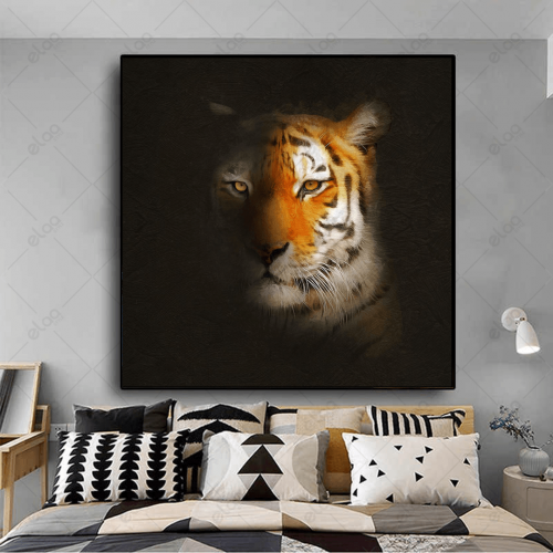 لوحة فن تجريدي وجه نمر خلفية سوداء