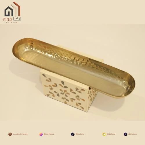 صحن تقديم فاخر ستيل ذهبي بقاعدة خشب كبيرة ( 32*31*...