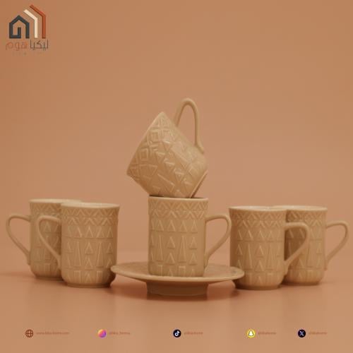 طقم كاسات قهوة تركي سيراميك 12ح بيج نجدي ملكي