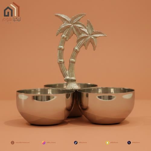 استاند تقديم ثلاثي فضي شكلة نخلة