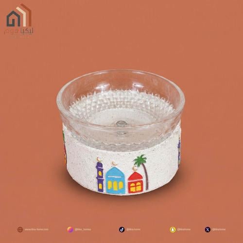 صحن زجاج بقاعدة بولي بتصميم رمضان