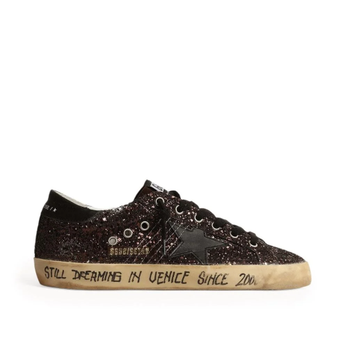 Super-Star in brown glitter with black leather sta...