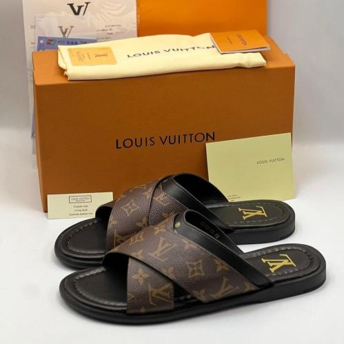 صندل LV Oasis بحزام بني &اسود علامة ذهبي
