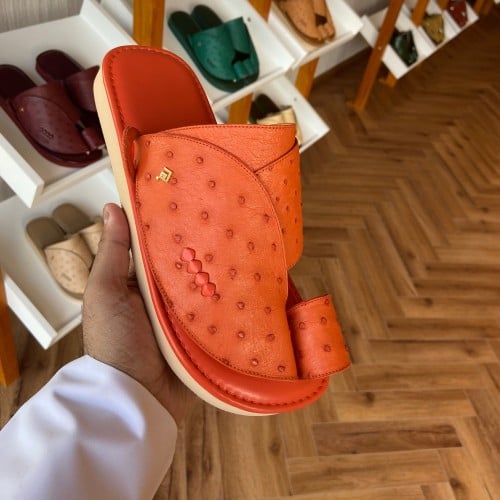 جلد نعام برتقالي مع ربل بيج