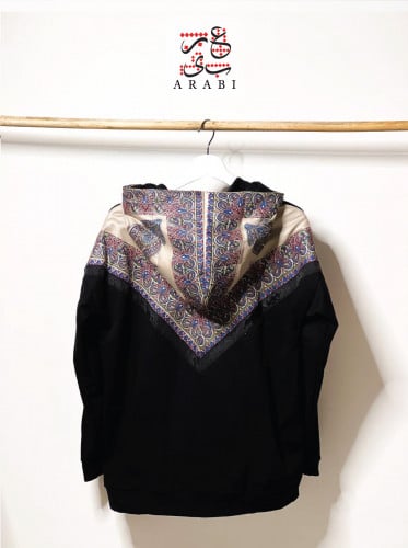 هودي اسود بالشال الكشميري صوف 100% اصدار محدود من...