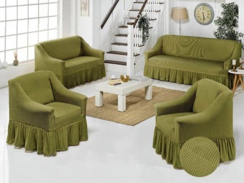 طقم غطاء كنب تصميم منقّط بارز 4 قطع أخضر