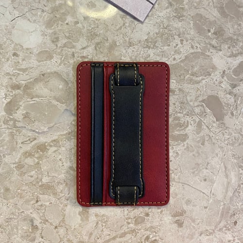 حامل بطاقة جلد بـ مسكة "احمر"