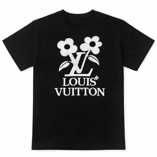تيشيرت أوفر سايز أسود بتصميم Louis Vuitton Floral...
