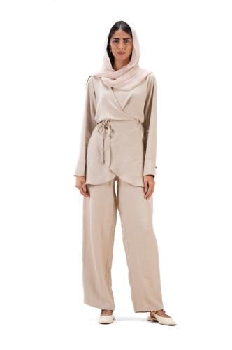 بلوزة مع بنطلون بيج صيفي عملي وراقي - Ayar