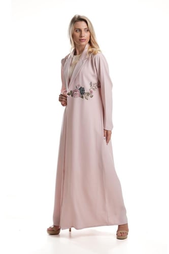 عباية وردي كريب بتطريز على شكل ورد - Rosalie