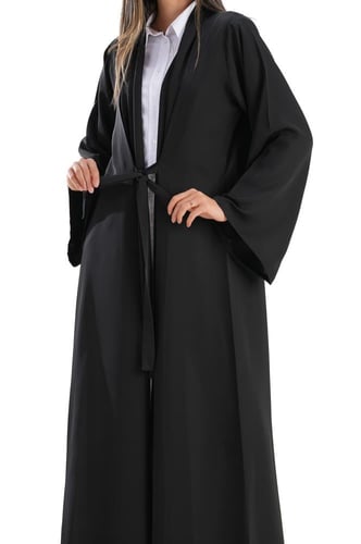 عباية سوداء عملية بربطة أمامية - Berna