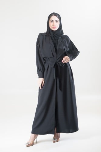 عباية عملية سوداء بحزام - Coat