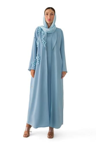 عباية سماوي كريب بتطريز مع فستان - Aria