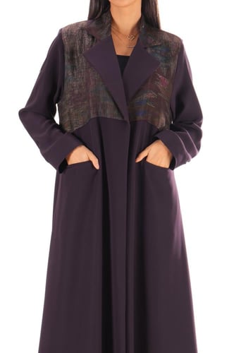 عباية بليزر بنفسجي كريب بتدخلية ملونة