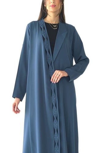 عباية بليزر تركواز كريب بتطريز جدائل - Braided det...