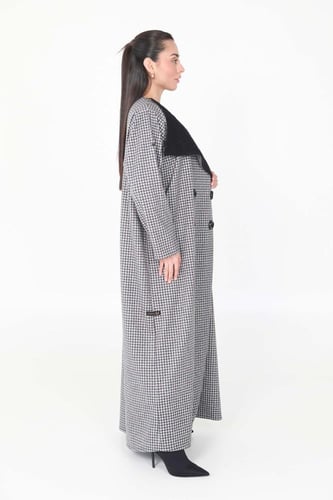 كوت شتوي كاروهات بياقة فرو - Καρό