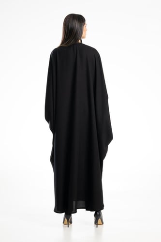 عباية سوداء كريب سادة بشت مزينة بفراشات لوزان - Qu...