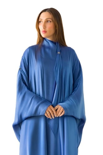 عباية زرقاء بشت فاخرة مع فستان انيق - Marina