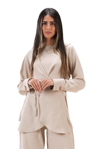 بلوزة مع بنطلون بيج صيفي عملي وراقي - Ayar