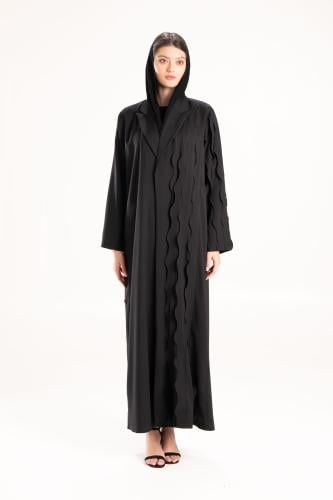 عباية بليزر سوداء كريب كاجوال بقصات مموجة - Priyan...