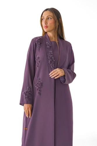عباية بنفسجي كريب بتطريز مع فستان - Aria
