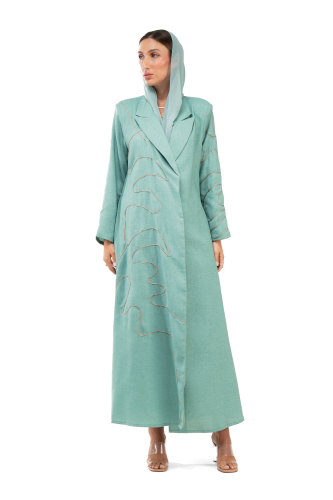 عباية بليزر تيفني صيفية لينن طرزت باللون البني