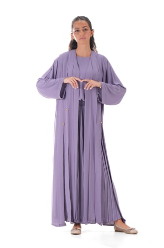 عباية موف بقصات مميزة مع بلوزة وتنورة - نيلان