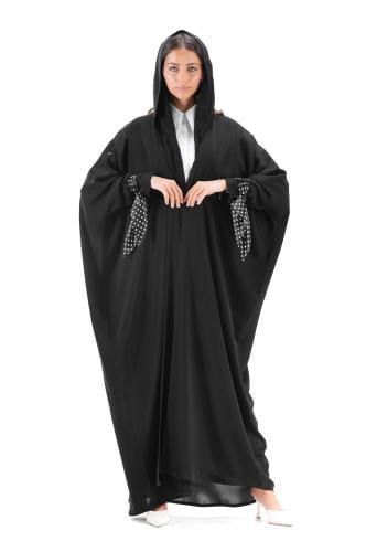 عباية بشت سوداء بشرائط منقطة - Dotted