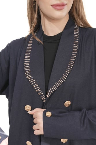 عباية كحلية لينن بأزارير ذهبية - GOLDEN