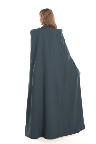 عباية تركوازية كريب مع كيب منفصل - FANCY CAPE