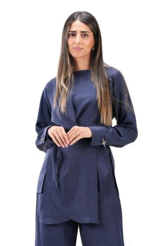 بلوزة مع بنطلون كحلي صيفي عملي وراقي - Ayar