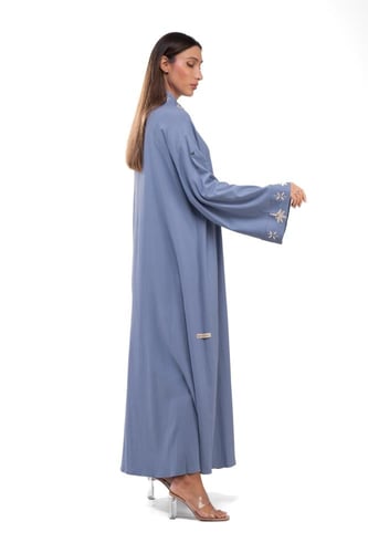 عباية سماوي صيفية مطرزة بربطة جانبية - Kimono