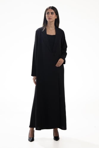 عباية سوداء كريب سادة بتصميم مميز - Queen of Black