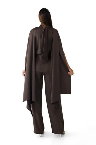 توب بني بوشاح ثابت مع بنطلون - Dankia