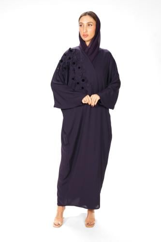 عباية بنفسجي بشت فاخرة بتطريز وقصات ليزرية