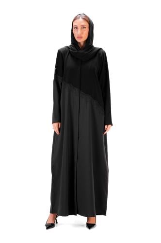 عباية سوداء كريب انيقة مزينة بكلفة
