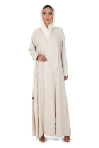 Beige crepe abaya, soft and decorated with cord