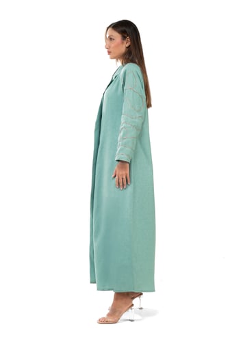 عباية بليزر تيفني صيفية لينن طرزت باللون البني