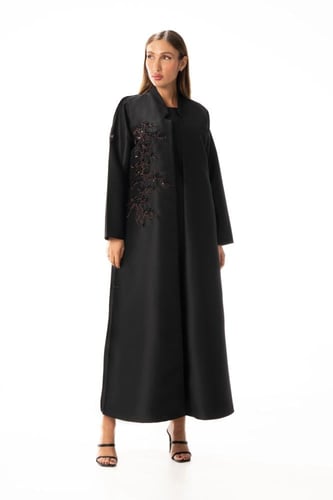 عباية سوداء تفته فاخرة مطرزة بمرد داخلي - Elviva