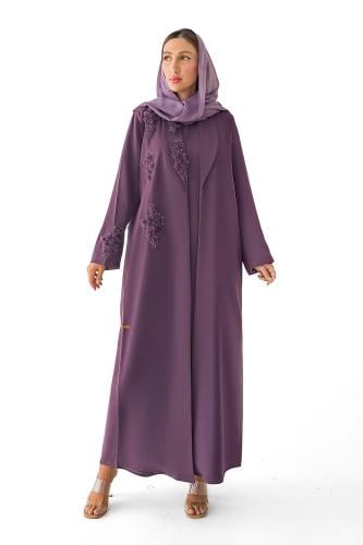 عباية بنفسجي كريب بتطريز مع فستان - Aria