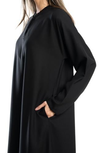 عباية سوداء كريب سادة بقصة مغربي بجيوب مخفية - Que...