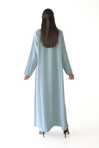 عباية بليزر سماوي كريب بتطريز جدائل - Braided deta...