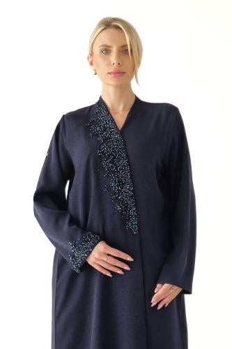 عباية كحلي فاخرة كريب مطرزة بتطريز فاخر - Crystal