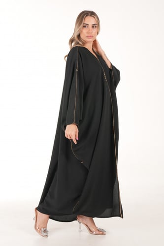 عباية سوداء بشت مطعمة بقيطان - Butterflies