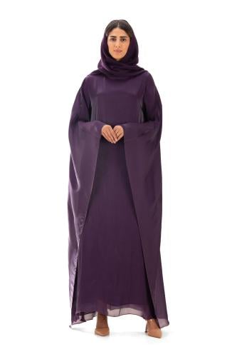 عباية بنفسجي مقفلة فاخرة بوشاح ثابت - Marina II