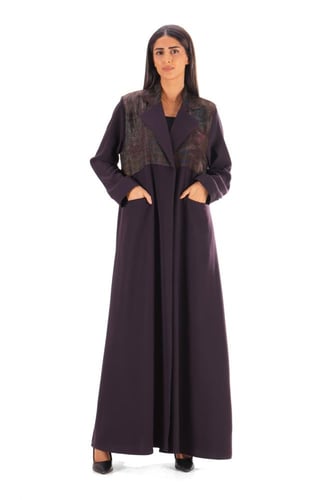 عباية بليزر بنفسجي كريب بتدخلية ملونة