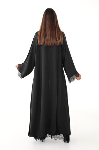 عباية سوداء كلوش مبطنة بدانتيل - Dantil